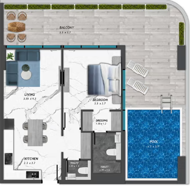1 Bedroom with pool
